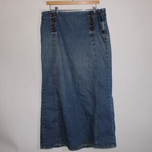 Vintage Rave R4R Jeans Maxi Denim Skirt With Buttons Size 15